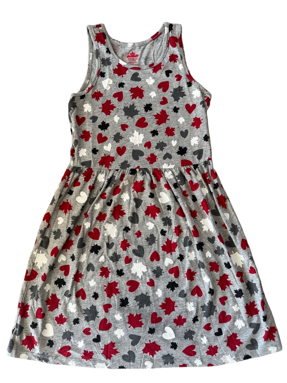 Girls' Grey Canadian flag Dress with Red, Black & White Prints